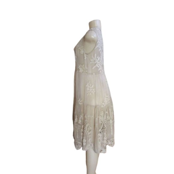 Vintage-Inspired Sundance Light Beige Silk Lace Midi Dress Size XS - Picture 4 of 7